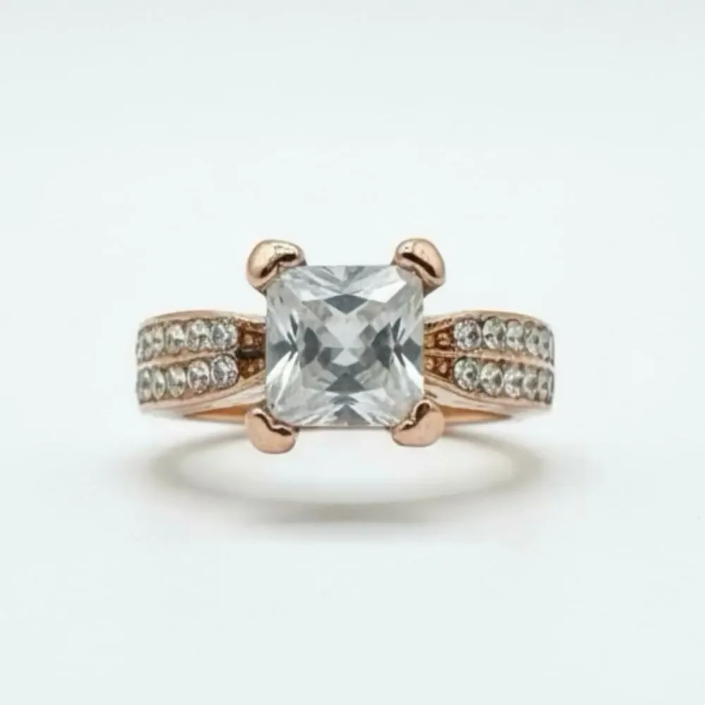 🧚🏻‍♀️ Vintage Style Statement Ring Size 7.5 Square Cut Gold Tone Distressed Look